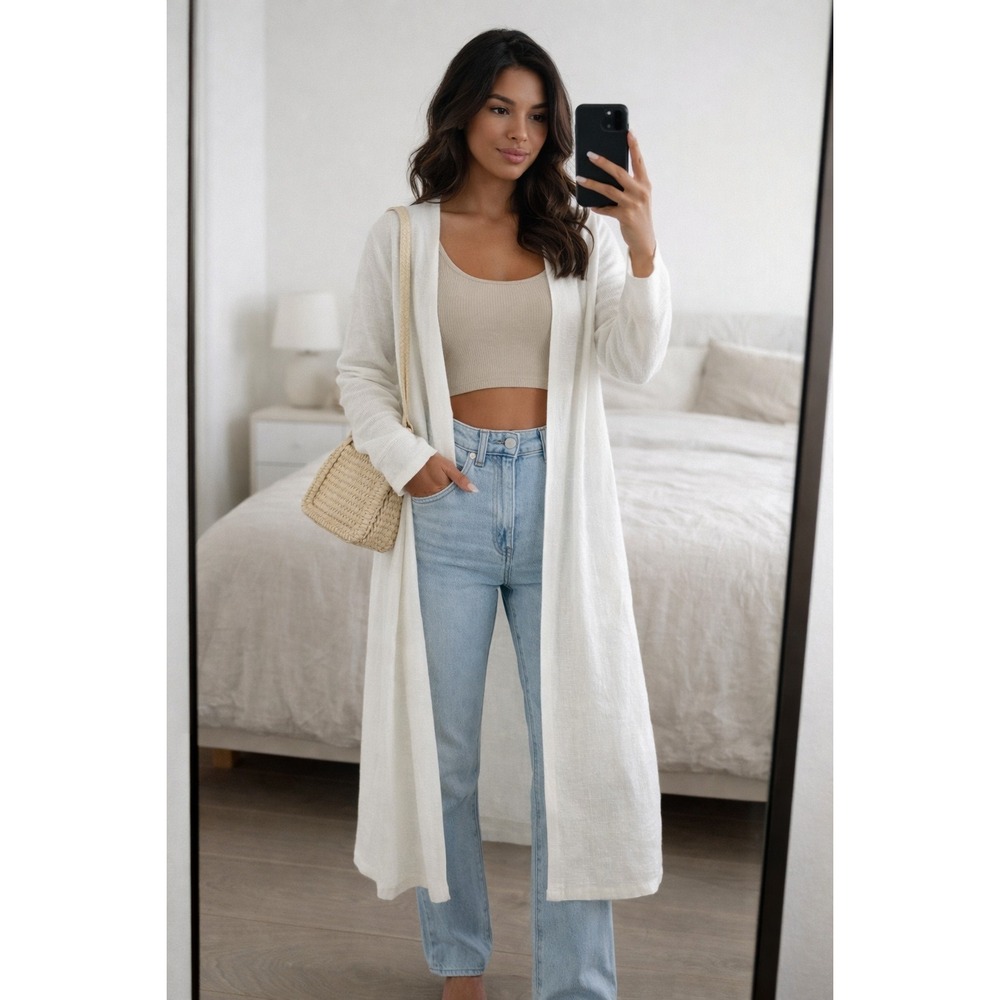 Banana Republic Long Cream Open Front Cardigan
